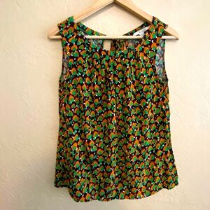 Boden Sleeveless Tie Back Tank Women's Size 8 Green Brown Black White Blouse